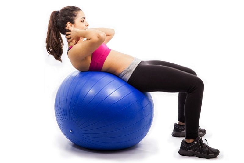 The crunch with the exercise ball. Instead of lying flat on the floor, in this version of the crunch you are instead lying with your back on the exercise ball.